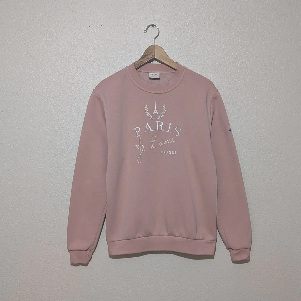 Paris Je T'aime' Pink Sweatshirt With White Embroidered Features - Picture 1 of 6